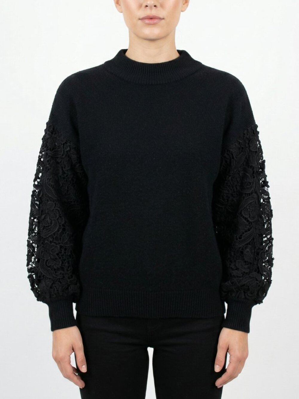 *Amaryllis Black Sweater with Lace Sleeves